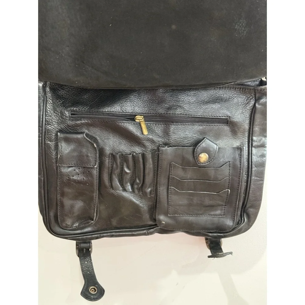 Italian Made Leather Vintage Messenger Laptop Bag Brass Fixtures 12x15
